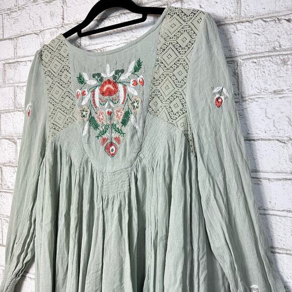 Free People Sage Green Embroidered Mini Dress - Picture 11 of 12